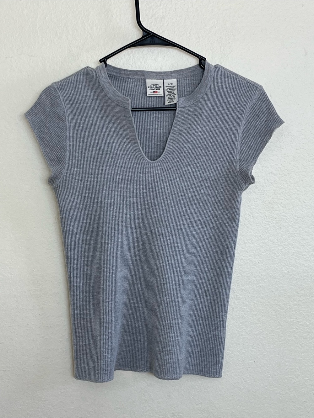 Women’s Vintage Polo Jeans Company Ribbed Knit Notched Neckline Top Size Large